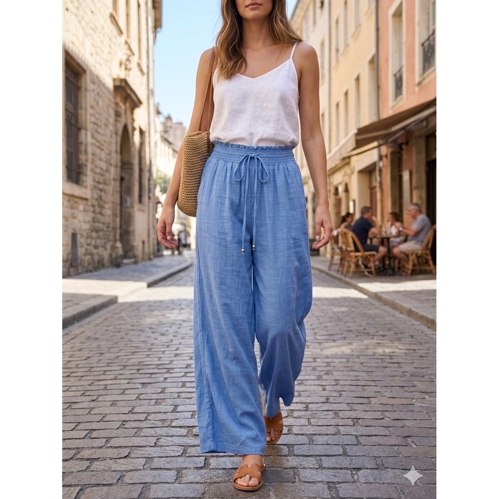 Mojito Collection Blue Wide Leg Smocked Waist Pants Shell Charms LAP-5183-BLUE S